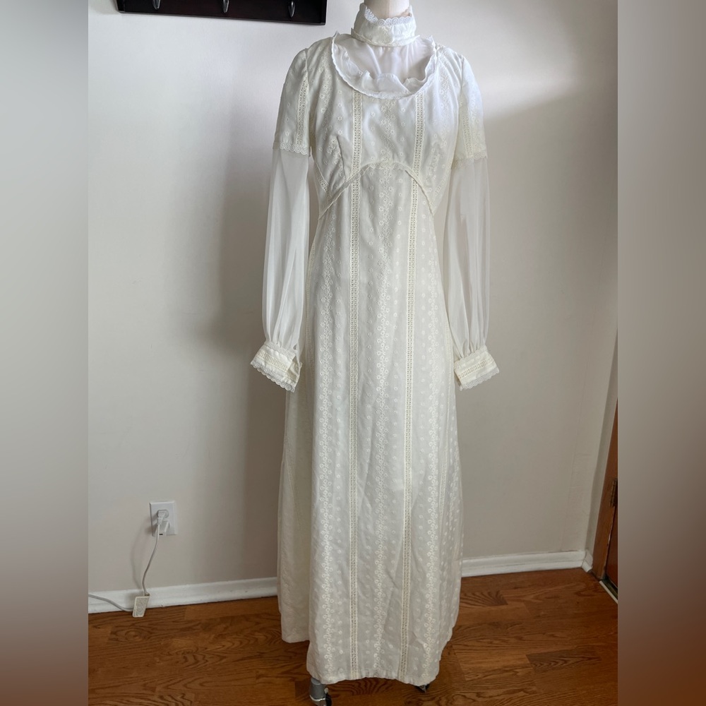 Vintage White Prairie Dress Long Boho style handmade dress